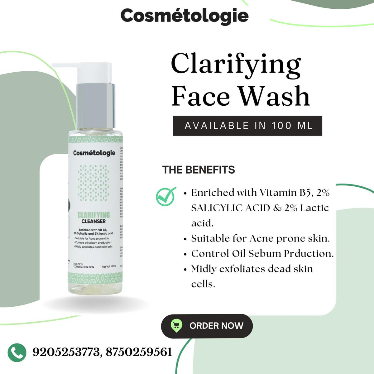 Cosmetologie Clarifying Cleanser  2% Salicylic acid, 2%lactic acid and Vitamin-B5